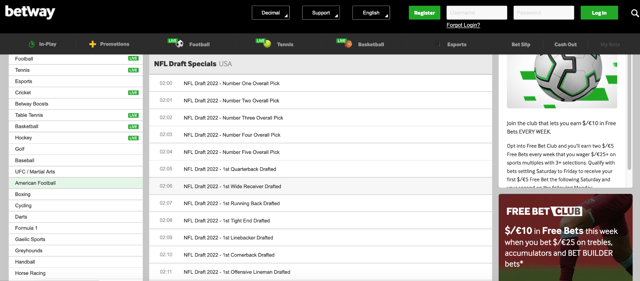 Betway Sportsbook Future bets